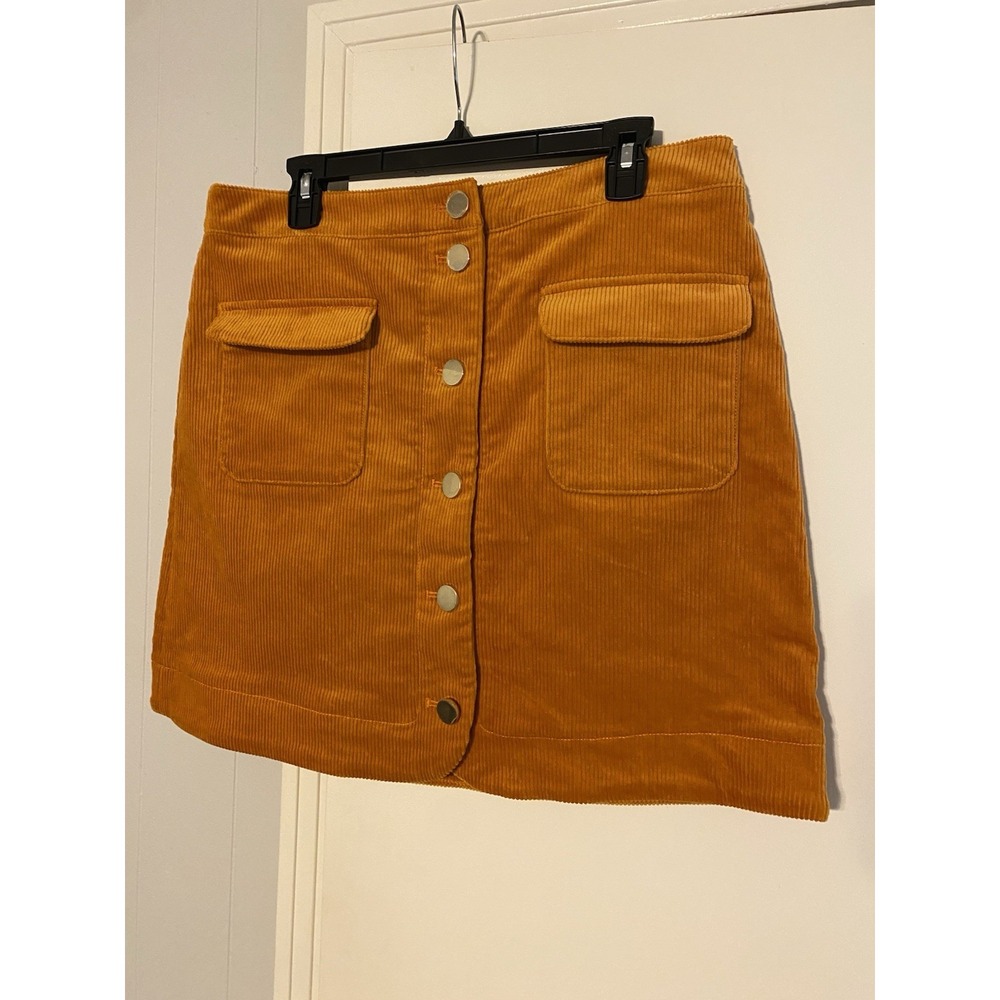 NWT Ann Taylor Loft Women's Corduroy Skirt Sz 12 Orange Button Front, Pockets